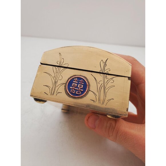 Vintage brass Wood Lined Humidor Small Storage Box Stash Box Trinket Box Retro - Picture 6 of 10